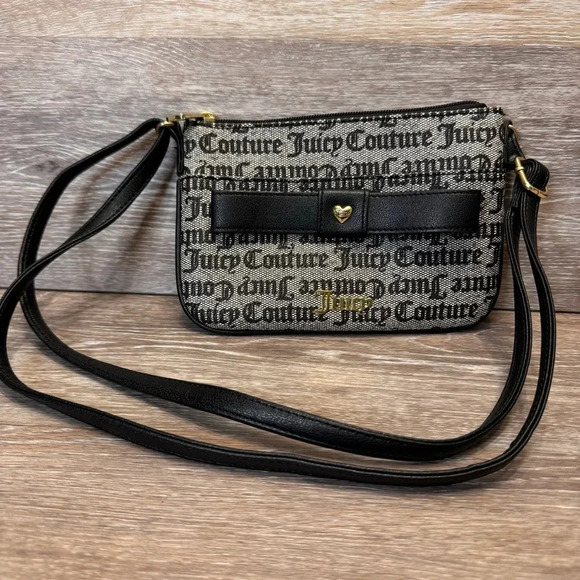 Juicy Couture Peek A Bow crossbody bag Black Gray Gold Tone hardware - Picture 2 of 14